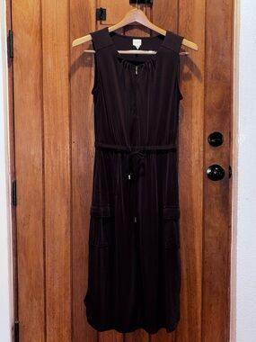 Chico’s Sleeveless Dark Mocha Drawstring Waist Maxi Dress